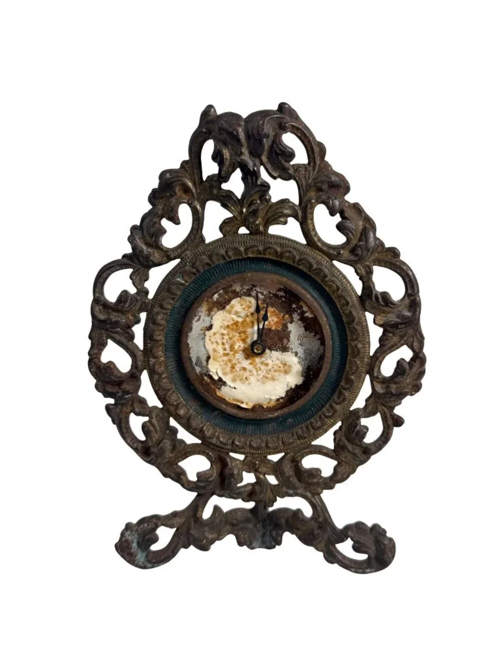 Antique Ornate Early Hand Wind Cast Iron Shelf Clock *For Parts Only*
